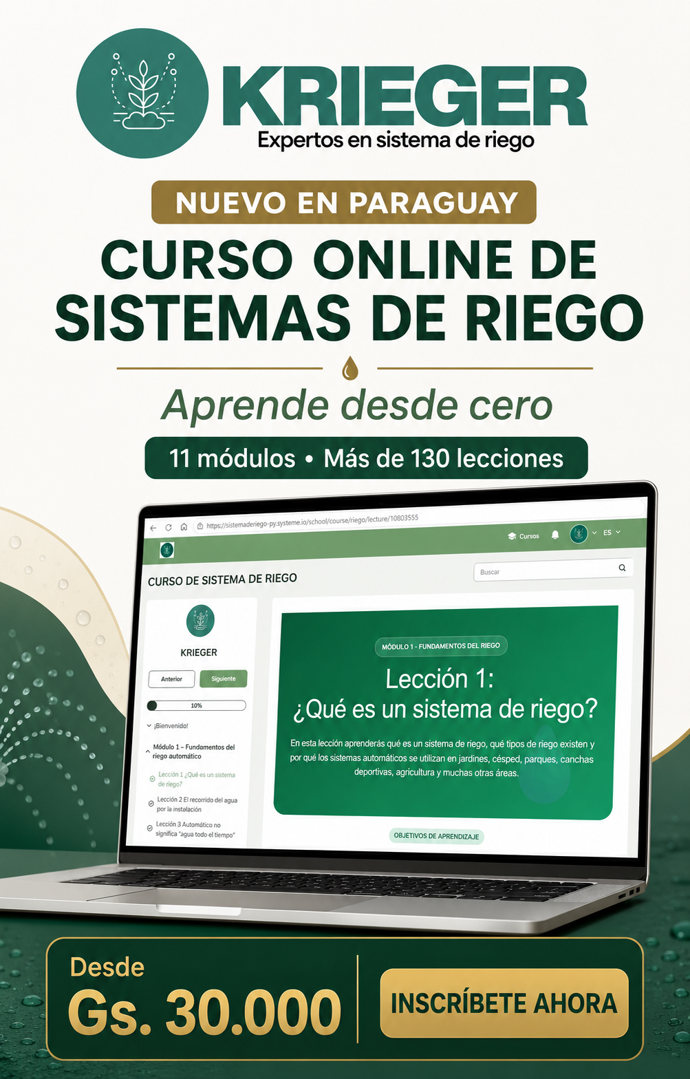 Curso online de sistemas de riego KRIEGER