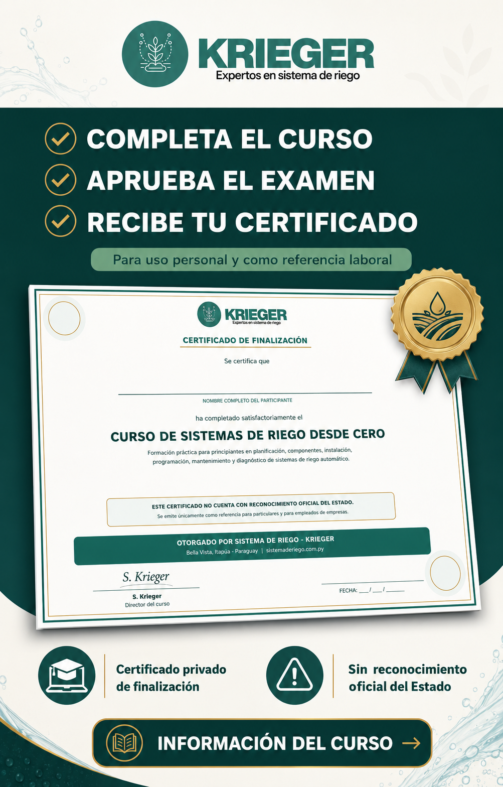 Certificado privado de finalización del curso