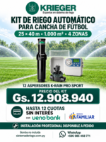 Kit de riego automático para cancha de fútbol de 25 × 40 m – 4 zonas