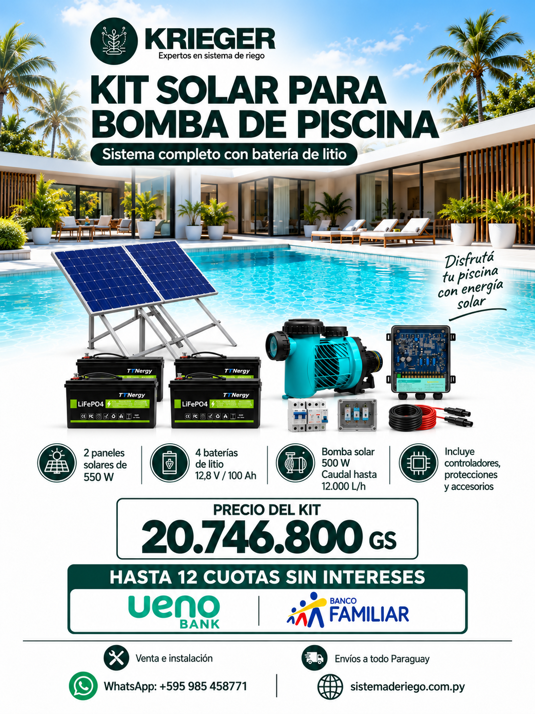 2026/09/1001210690.png KIT SOLAR PARA BOMBA DE PISCINA 500 W CON BATERÍA DE LITIO - Imagen 1
