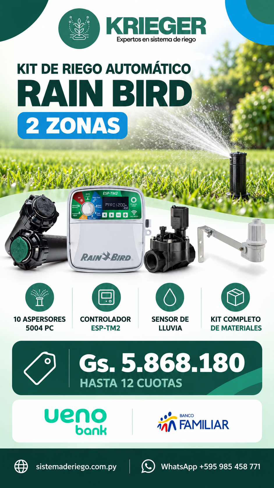2026/09/1001210981.png KIT de Sistema de riego Rain Bird – 2 zonas - Imagen 1