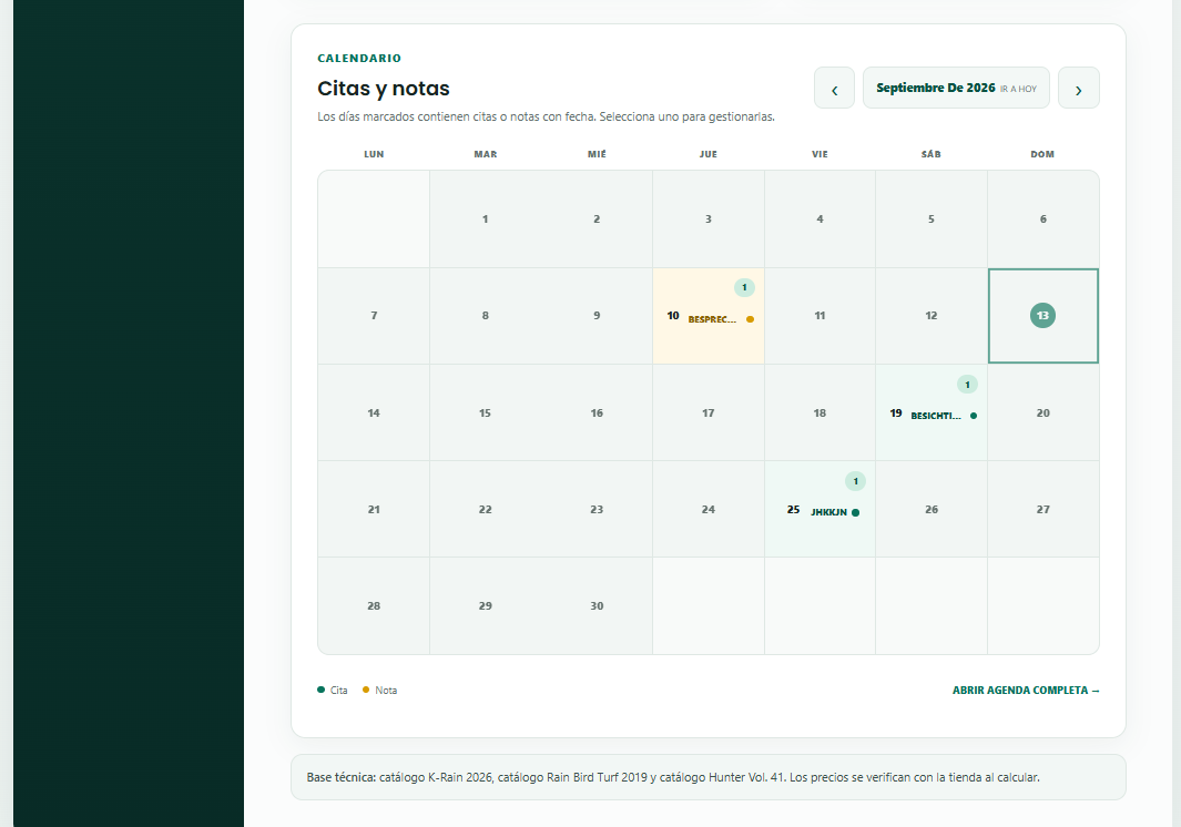 Calendario mensual de citas y notas