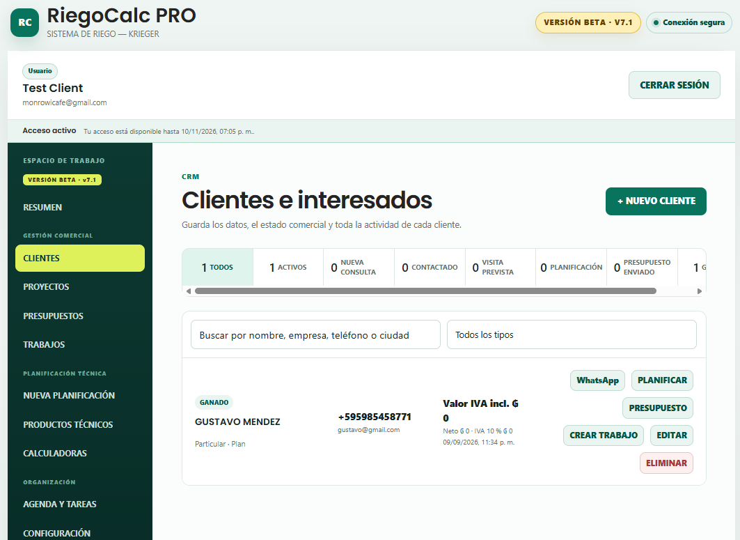Listado CRM de clientes e interesados
