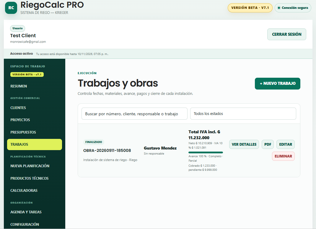 Listado de trabajos y obras