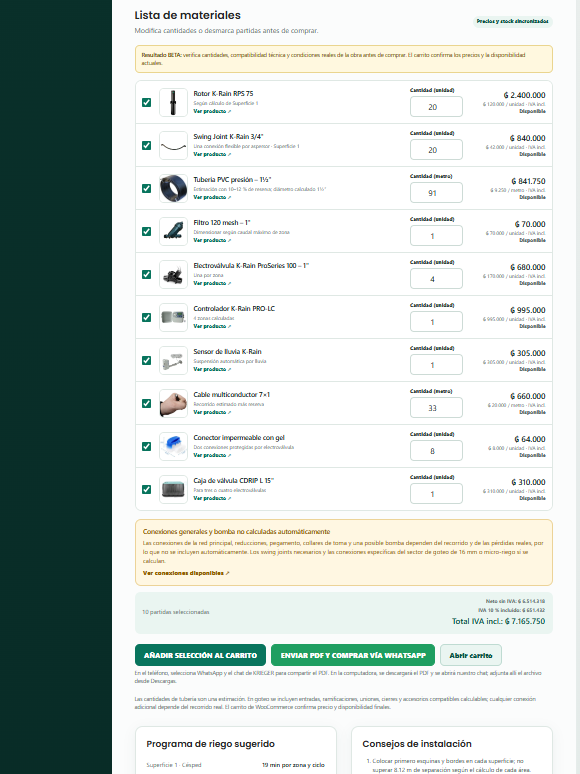 Lista automática y editable de materiales